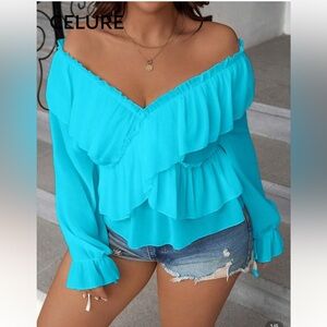Shein Bell Sleeve Ruffle Peplum Top